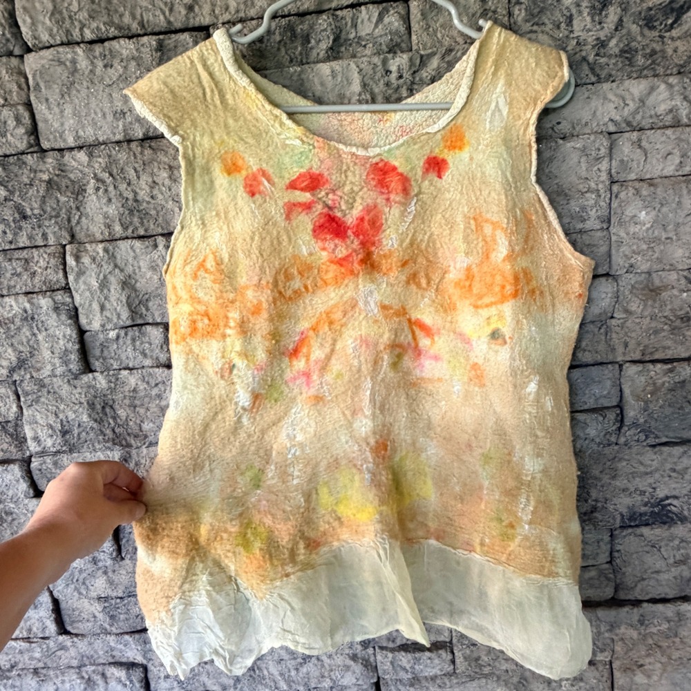 VTG Unbranded Felted Wool Nuno Silk Tank Top Women Medium Art Wear Fairy Boho